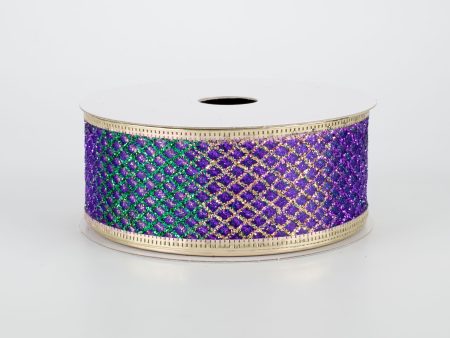 1.5  Glitter Sheer Net Ribbon: Purple, Green, Gold (10 yards) Fashion