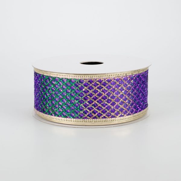 1.5  Glitter Sheer Net Ribbon: Purple, Green, Gold (10 yards) Fashion