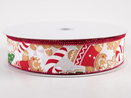 1.5  Gingerbread Cookies Candy Cane Ribbon: White (50 Yards) Discount