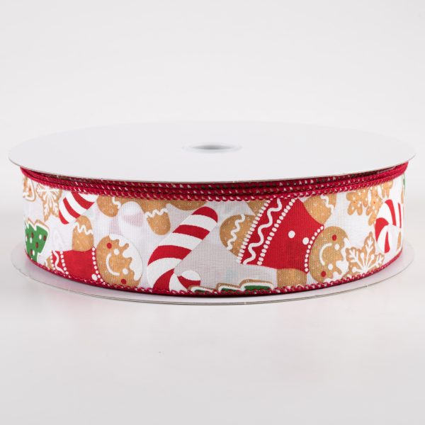 1.5  Gingerbread Cookies Candy Cane Ribbon: White (50 Yards) Discount