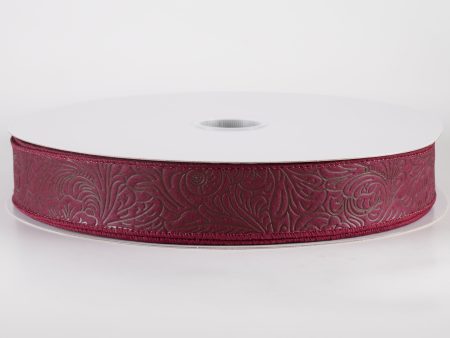 1.5  Embossed Flower Breeze Ribbon: Burgundy (50 Yards) Online