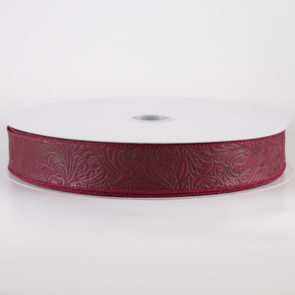 1.5  Embossed Flower Breeze Ribbon: Burgundy (50 Yards) Online