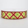 1.5  Diagonal Plaid Ribbon: Lime, Red, Green (50 Yards) Hot on Sale