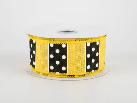 1.5  BW Polka Dot Stripes Ribbon: Sun Yellow (10 Yards) Hot on Sale