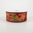 1.5  Burgundy Fall Leaves Ribbon (10 Yards) For Discount