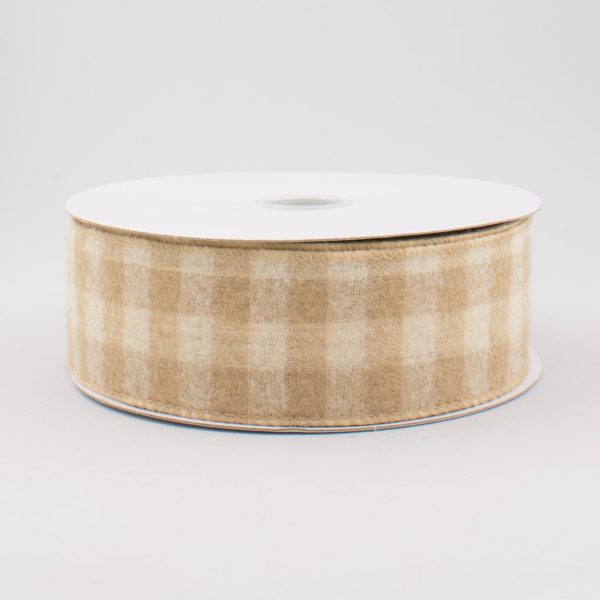 1.5  Flannel Gingham Check Plaid Ribbon: Tan & Ivory (10 Yards) Online now