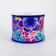 2.5  Tropical Flowers Ribbon: Royal Blue (10 Yards) Sale