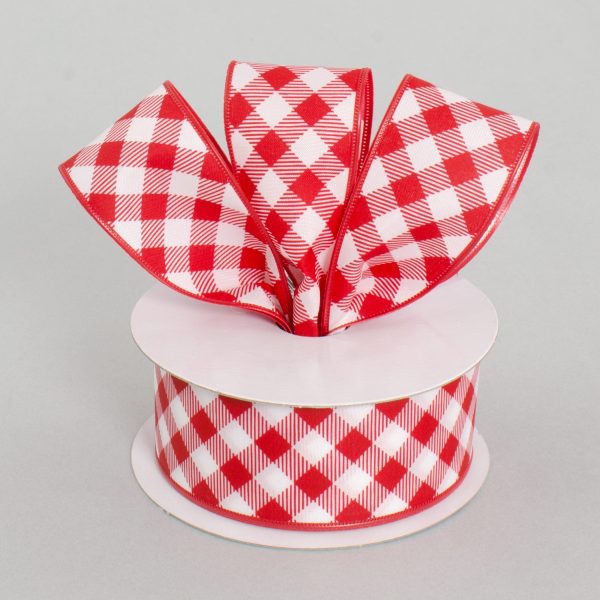 1.5  Gingham Basketweave Satin Ribbon: Red & White (10 Yards) Online Hot Sale