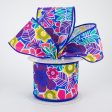 2.5  Tropical Flowers Ribbon: Royal Blue (10 Yards) Sale