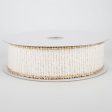 1.5  Fuzzy Woven Gold Edge Ribbon: White (10 Yards) Online now