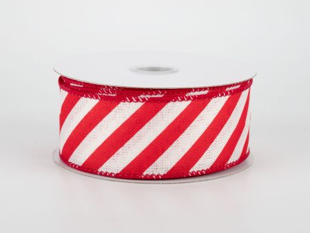 1.5  Barber Pole Diagonal Stripe Ribbon: Red & White (10 Yards) Hot on Sale