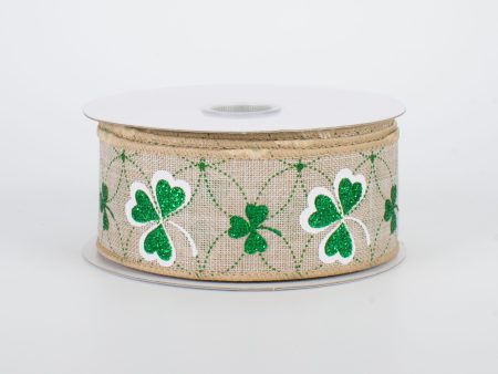 1.5  Glitter Shamrock Ribbon: Natural (10 Yards) Online Sale