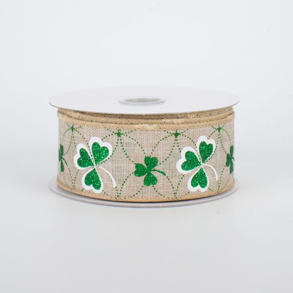 1.5  Glitter Shamrock Ribbon: Natural (10 Yards) Online Sale