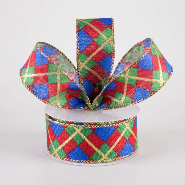 1.5  Georgina Plaid Ribbon: Red, Green, Blue, Gold (10 Yards) Fashion