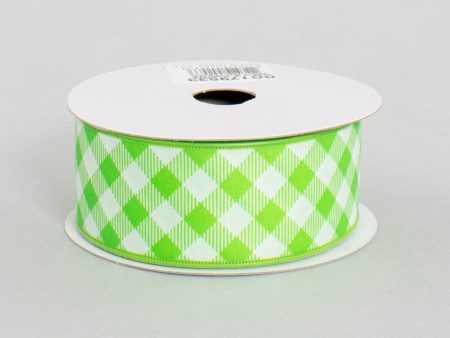 1.5  Gingham Basketweave Satin Ribbon: Lime Green & White (10 Yards) Discount