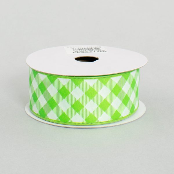 1.5  Gingham Basketweave Satin Ribbon: Lime Green & White (10 Yards) Discount