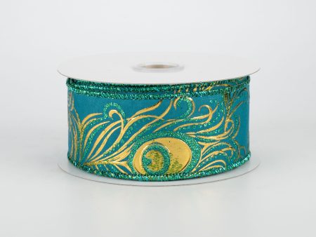 1.5  Embossed Peacock Feather Ribbon (10 yards) Online