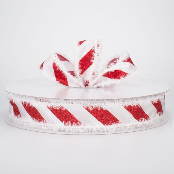 1.5  Fuzzy Edge Glittered Candy Cane Ribbon (50 Yards) Online now