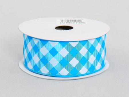 1.5  Gingham Basketweave Satin Ribbon: Blue & White (10 Yards) Fashion