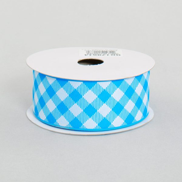 1.5  Gingham Basketweave Satin Ribbon: Blue & White (10 Yards) Fashion