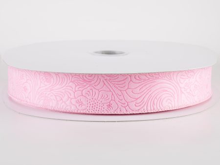 1.5  Embossed Flower Breeze Ribbon: Pink (50 Yards) For Sale