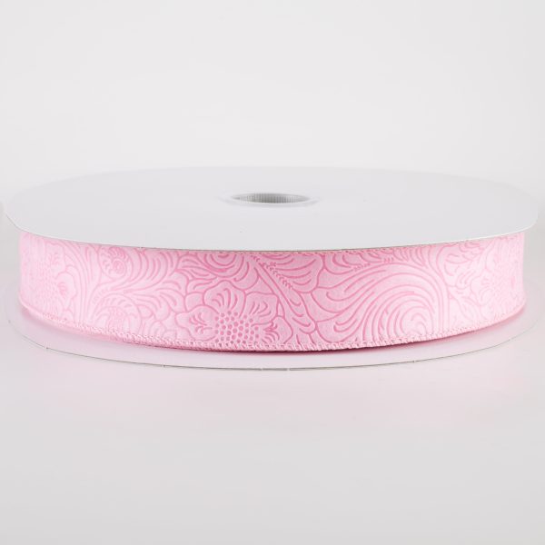 1.5  Embossed Flower Breeze Ribbon: Pink (50 Yards) For Sale