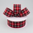 1.5  Buffalo Plaid Stitched Ribbon: Red, Black, White (10 Yards) on Sale