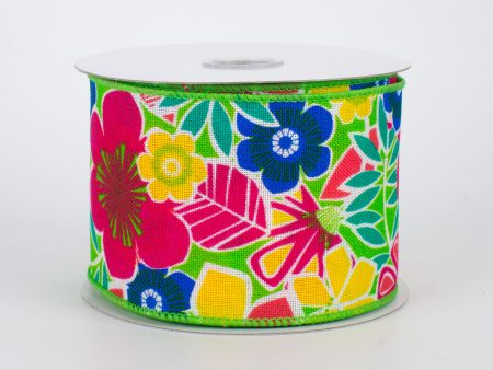 2.5  Tropical Flowers Ribbon: Lime (10 Yards) Discount