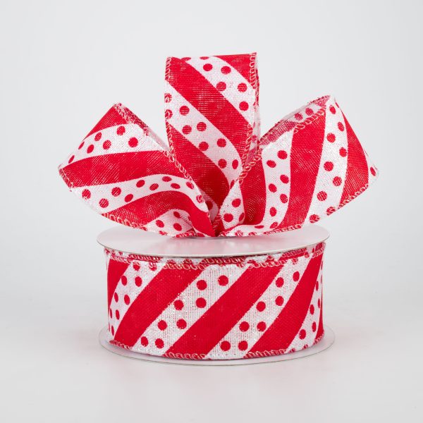 1.5  Dotty Stripe Christmas Ribbon: Red & White (10 Yards) on Sale