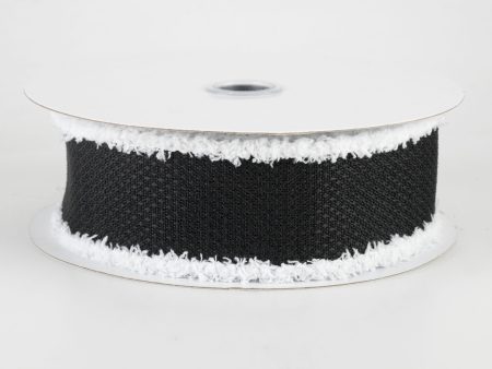 1.5  Faux Burlap Fuzzy Edge Ribbon: Black & White (10 Yards) on Sale