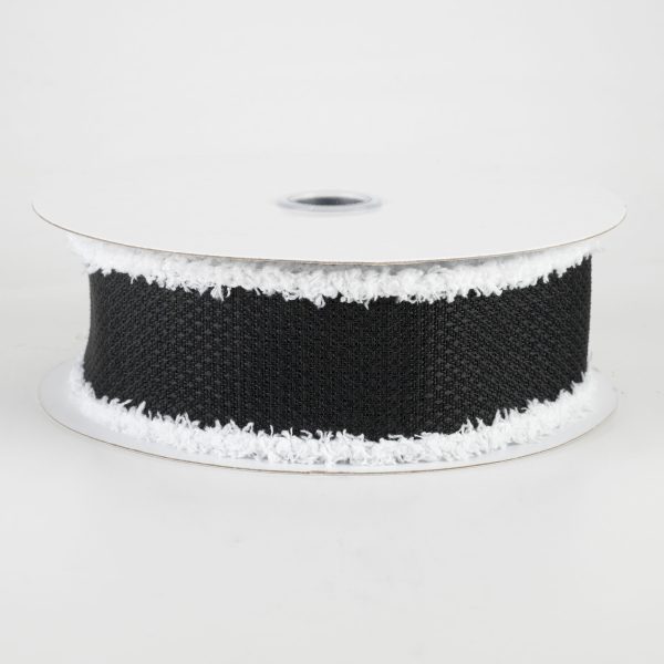 1.5  Faux Burlap Fuzzy Edge Ribbon: Black & White (10 Yards) on Sale