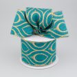 2.5  Peacock Trellis Ribbon: Teal Blue & Gold (10 Yards) Online