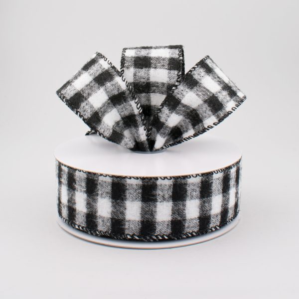 1.5  Flannel Gingham Check Plaid Ribbon: Black & White (10 Yards) For Cheap