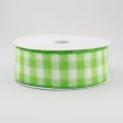 1.5  Flannel Gingham Check Plaid Ribbon: Lime & White (10 Yards) Online now