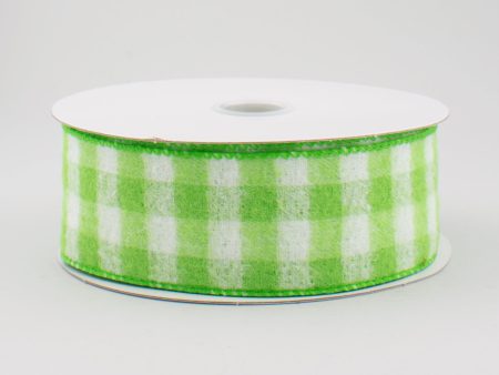 1.5  Flannel Gingham Check Plaid Ribbon: Lime & White (10 Yards) Online now