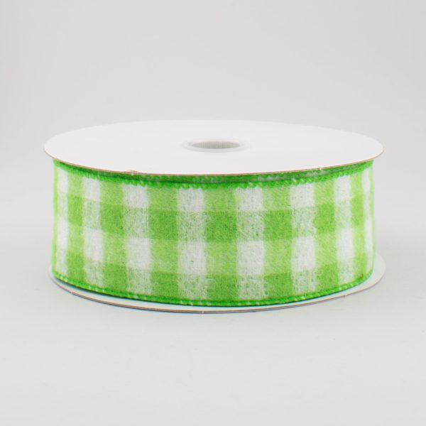 1.5  Flannel Gingham Check Plaid Ribbon: Lime & White (10 Yards) Online now