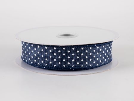 7 8  Swiss Dots Ribbon: Navy Blue & White (10 Yards) Online