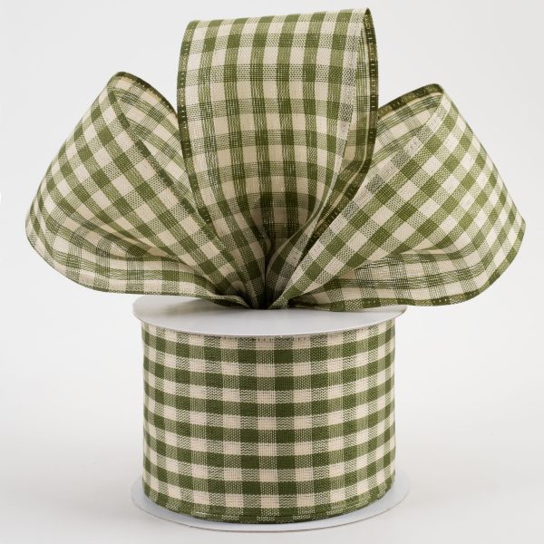 2.5  Biggy Gingham Ribbon: Moss Green & Ivory (10 Yards) For Cheap