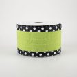 2.5  Linen Center & Polka Dot Edge Ribbon: Lime Green (10 Yards) Hot on Sale