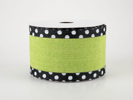 2.5  Linen Center & Polka Dot Edge Ribbon: Lime Green (10 Yards) Hot on Sale