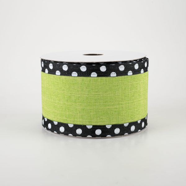 2.5  Linen Center & Polka Dot Edge Ribbon: Lime Green (10 Yards) Hot on Sale