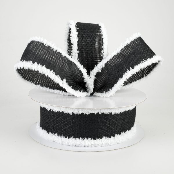 1.5  Faux Burlap Fuzzy Edge Ribbon: Black & White (10 Yards) on Sale