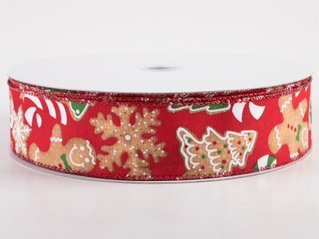 1.5  Gingerbread Cookies Candy Cane Ribbon: Red (50 Yards) For Cheap