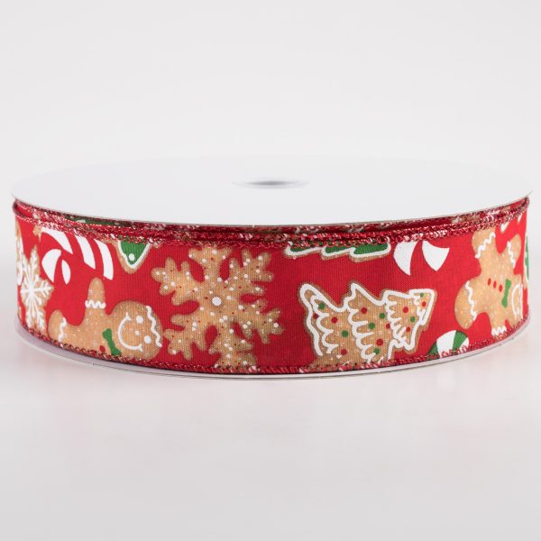 1.5  Gingerbread Cookies Candy Cane Ribbon: Red (50 Yards) For Cheap