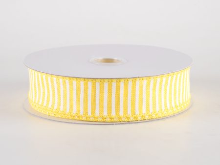 7 8  Horizontal Thin Stripes Ribbon: Yellow & White (10 Yards) Sale