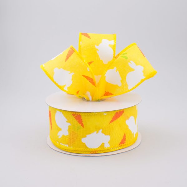 1.5  Bunny & Carrots Woven Ribbon: Yellow (10 Yards) Online