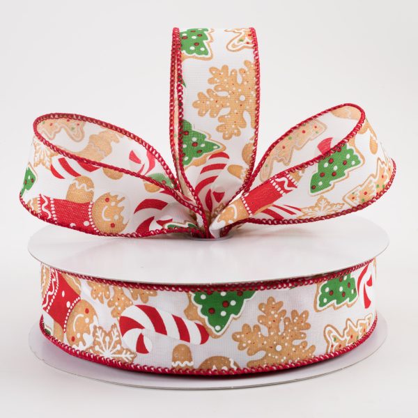 1.5  Gingerbread Cookies Candy Cane Ribbon: White (50 Yards) Discount