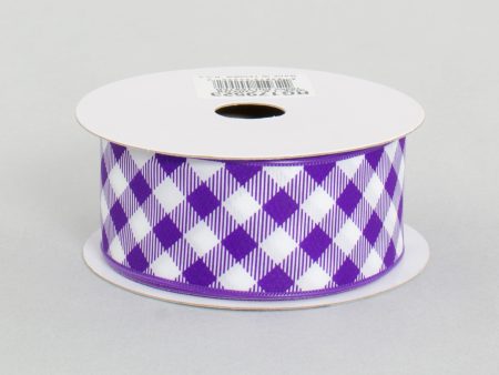 1.5  Gingham Basketweave Satin Ribbon: Purple & White (10 Yards) Supply