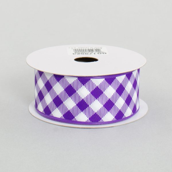 1.5  Gingham Basketweave Satin Ribbon: Purple & White (10 Yards) Supply