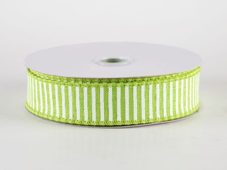 7 8  Horizontal Thin Stripes Ribbon: Lime Green & White (10 Yards) For Sale